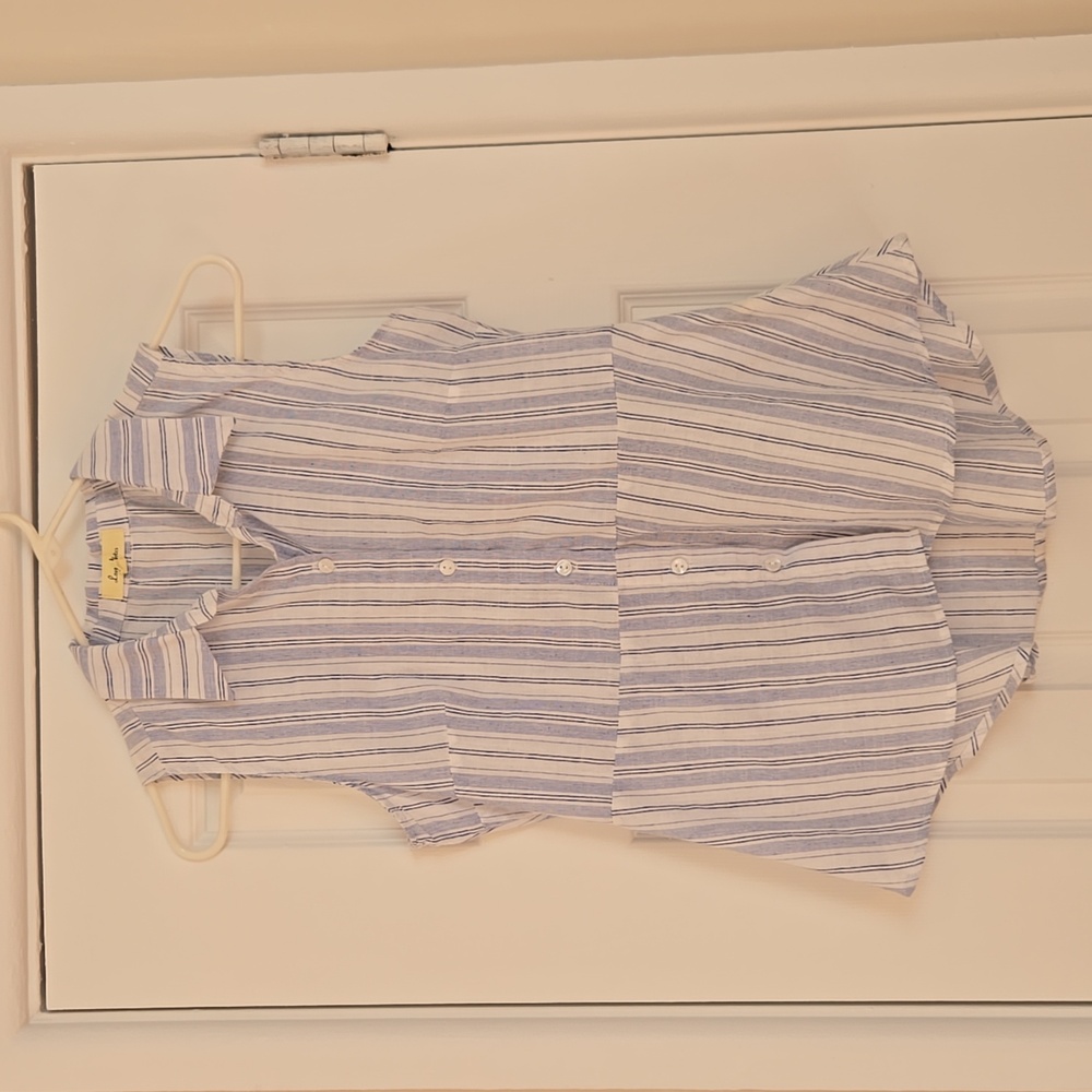 Love Notes Blue White Cotton Stripe Sleeveless Button Front Tunic Top Size Small